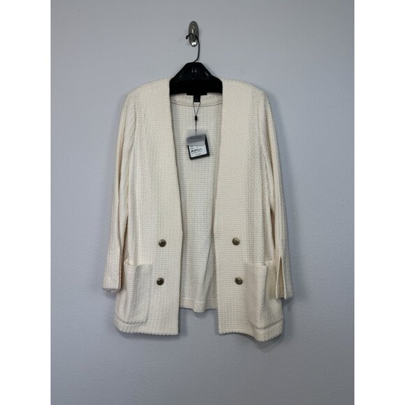 St John NWT Knit Wool Ivory 2 Button Pocket Jacket Size 12 MSRP $1595